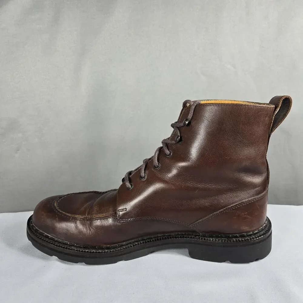 VTG Cole‎ Haan Country 07324 Combat Boots Mens 9.5 Brown Leather Moc Toe Lace Up